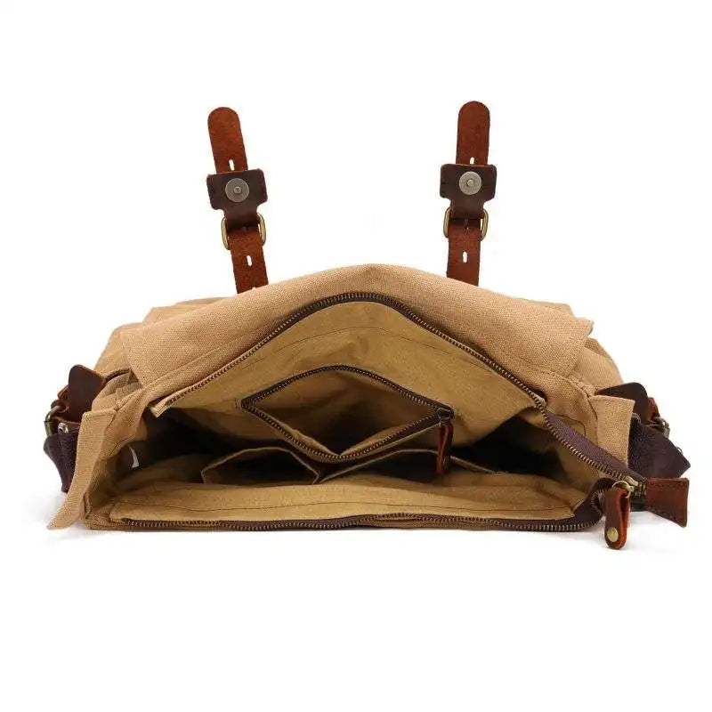 [Messenger Bag] Men Vintage Design Messenger Bag Waterproof Waxed Canvas Crazy Horse Leather Shoulder Bag Outdoor Casual Bag