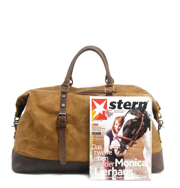 MUCHUAN Men Travel Bags M Hand Luggage Bags Canvas Leather Travel Duffel Bags Shoulder Bags Large Capacity Weekend Overnight