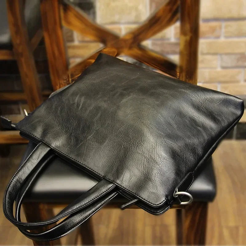 Business Black Men's Briefcase PU Leather Handbag For Documents Luxury Shoulder Messenger Bag Horizontal Man Laptop Bag bolsa 가방