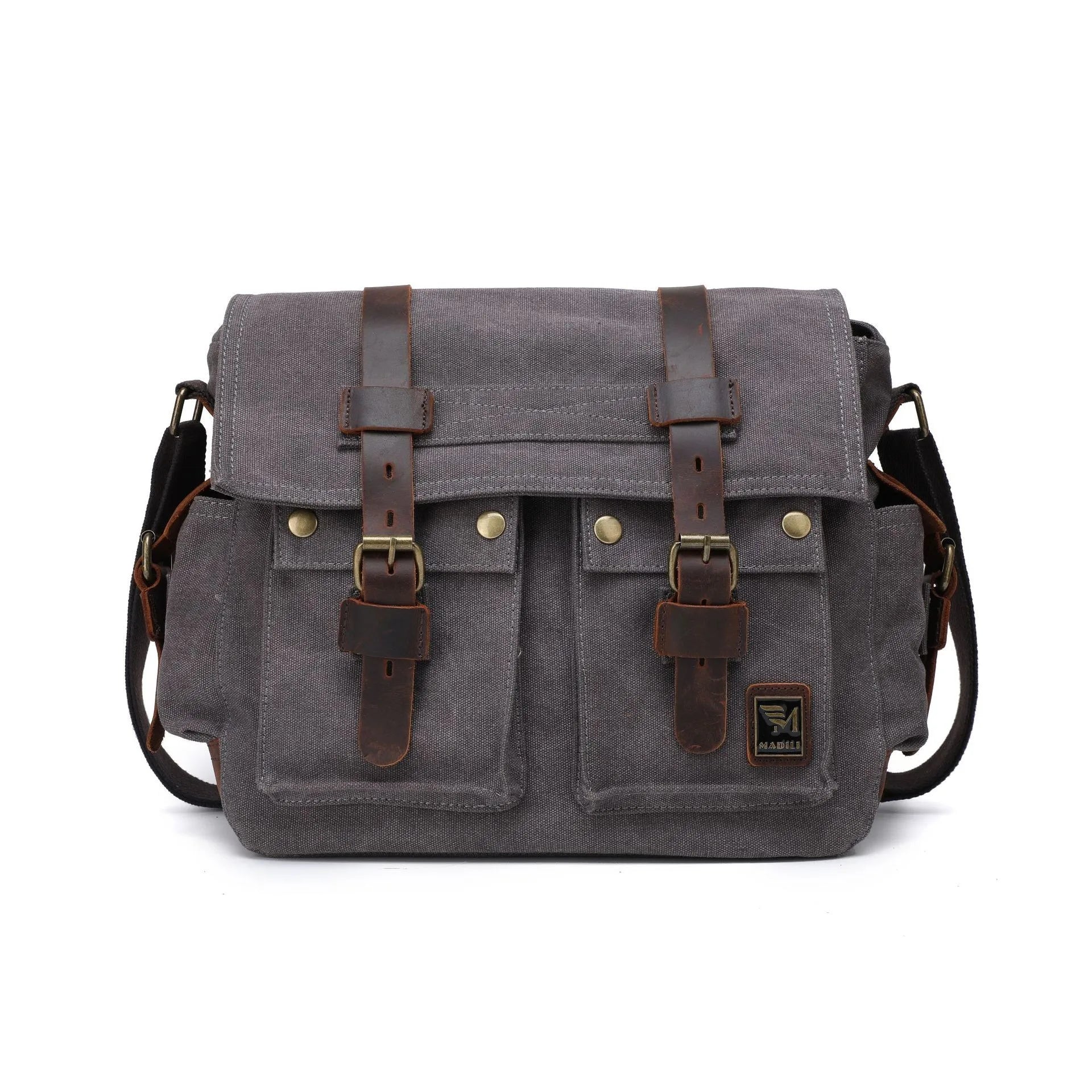 [Messenger Bag] Men Vintage Design Messenger Bag Waterproof Waxed Canvas Crazy Horse Leather Shoulder Bag Outdoor Casual Bag