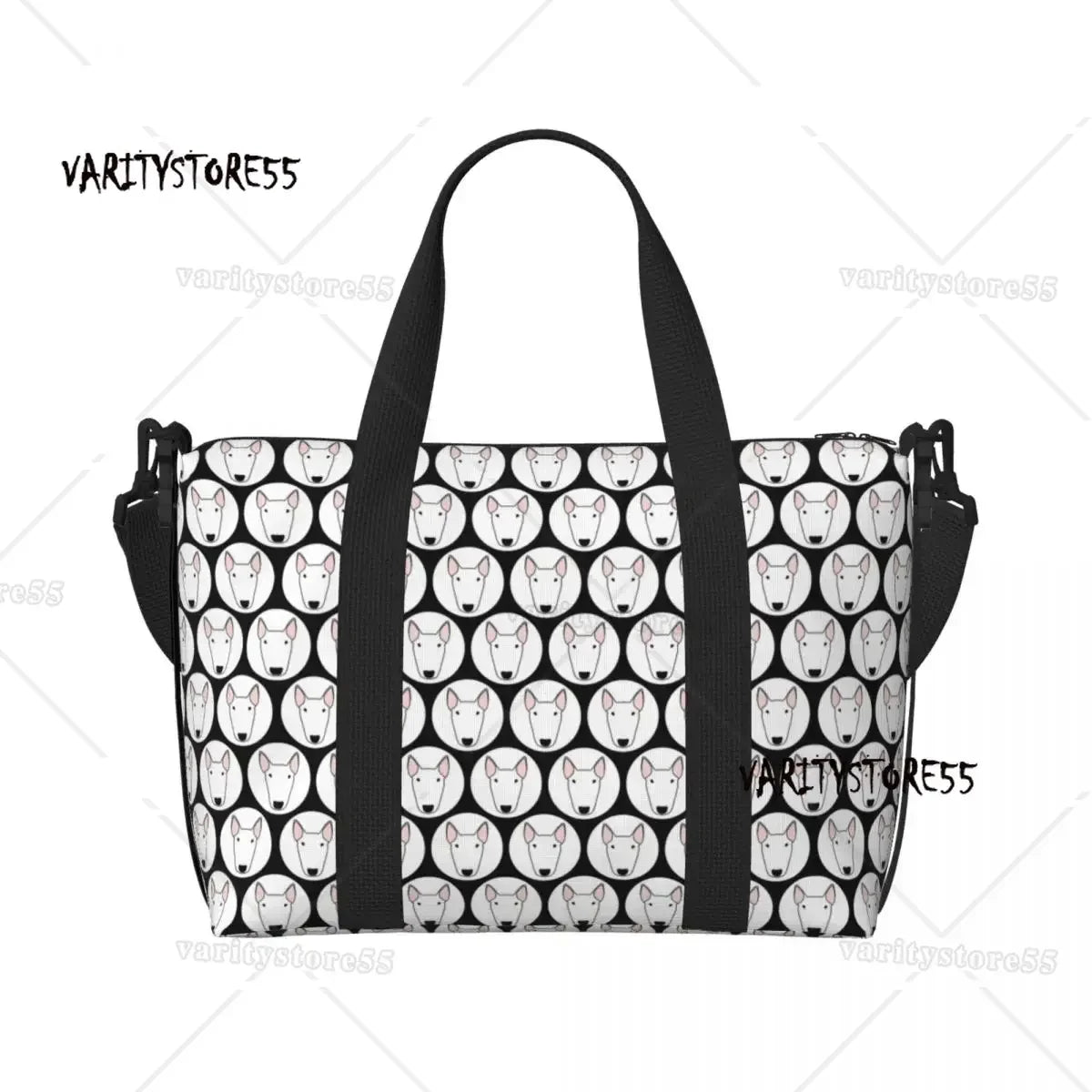 Custom Bull Terrier Dog Repeat Pattern Tote Bag Women Large Capacity Animal Beach Gym Shoulder Travel Bag