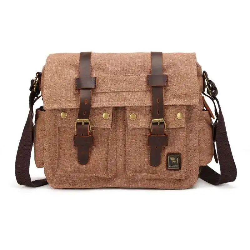 [Messenger Bag] Men Vintage Design Messenger Bag Waterproof Waxed Canvas Crazy Horse Leather Shoulder Bag Outdoor Casual Bag