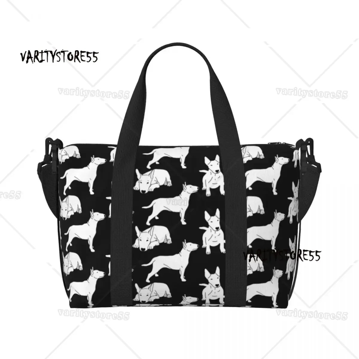 Custom Bull Terrier Dog Repeat Pattern Tote Bag Women Large Capacity Animal Beach Gym Shoulder Travel Bag
