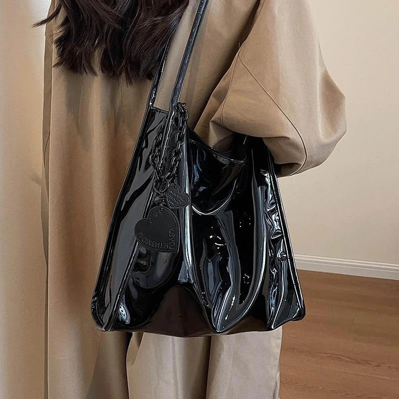 Purse Casual Travel Shopping Totes Solid Color Patent Leather Women Fashion Shoulder Bag Ladies Simple Luxury Handbag
