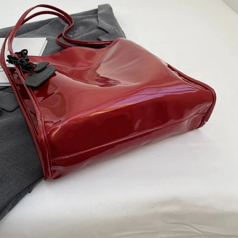 Purse Casual Travel Shopping Totes Solid Color Patent Leather Women Fashion Shoulder Bag Ladies Simple Luxury Handbag
