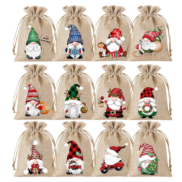 Christmas Candy Bags 12 Pieces Burlap Gnome Decorations Christmas Snack Bags for Christmas Thanksgiving Home Holiday New Year