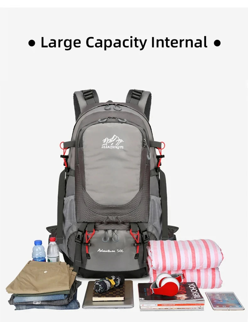 Hiking Backpack With Rain Cover Sport Camping Breathable Back Support Ruckpack Outdoor Climbing Trekking Daypack Large Schoolbag