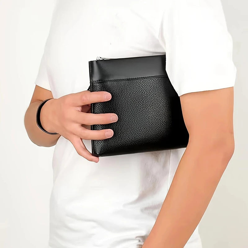 Men's Briefcase Bag Is Suitable for Business Work, Can Be Carried by Hand, Made of Pu Material, in Solid Color, with Wallet