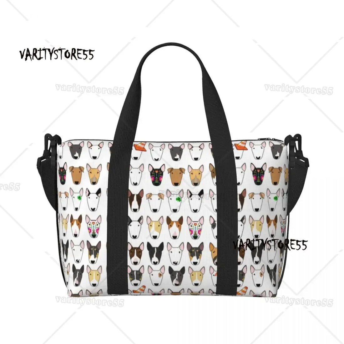 Custom Bull Terrier Dog Repeat Pattern Tote Bag Women Large Capacity Animal Beach Gym Shoulder Travel Bag