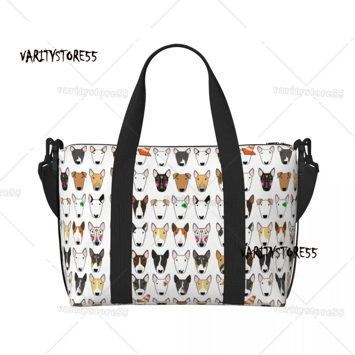 Custom Bull Terrier Dog Repeat Pattern Tote Bag Women Large Capacity Animal Beach Gym Shoulder Travel Bag