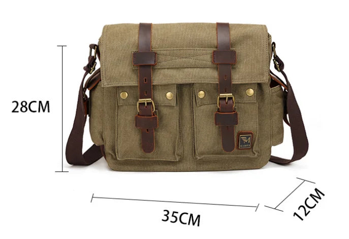 [Messenger Bag] Men Vintage Design Messenger Bag Waterproof Waxed Canvas Crazy Horse Leather Shoulder Bag Outdoor Casual Bag