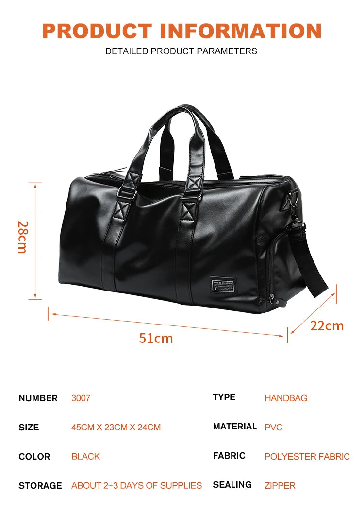 Leather Travel Duffel Bag for Men Women, Vintage Waterproof Bag with Shoe Pouch, Overnight Gym Sports Carry-On Weekend Tote Bag