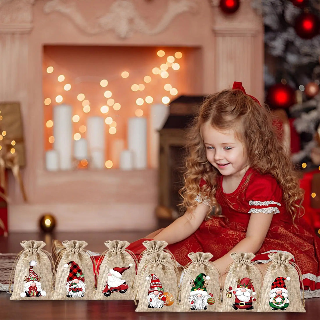 Christmas Candy Bags 12 Pieces Burlap Gnome Decorations Christmas Snack Bags for Christmas Thanksgiving Home Holiday New Year