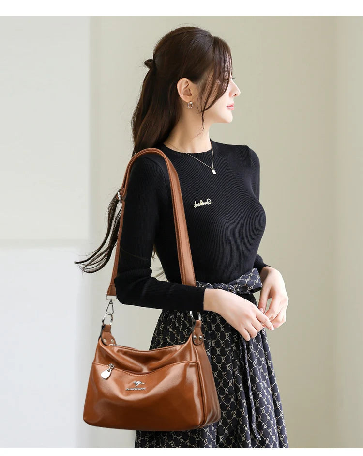 New Messenger Bags Women Fashion Handbags Retro Solid Color PU Leather Shoulder Underarm Bag Casual Women Handbags Designer Bag