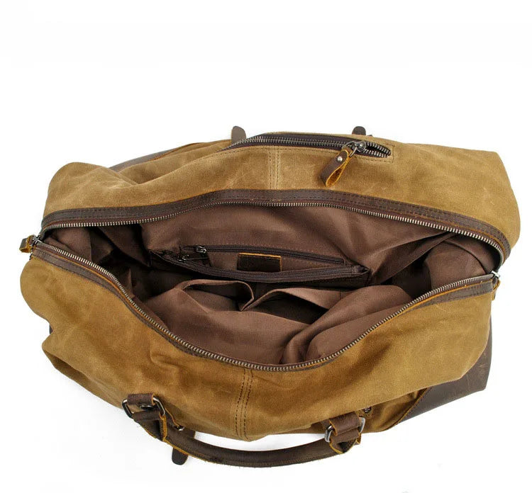 MUCHUAN Men Travel Bags M Hand Luggage Bags Canvas Leather Travel Duffel Bags Shoulder Bags Large Capacity Weekend Overnight