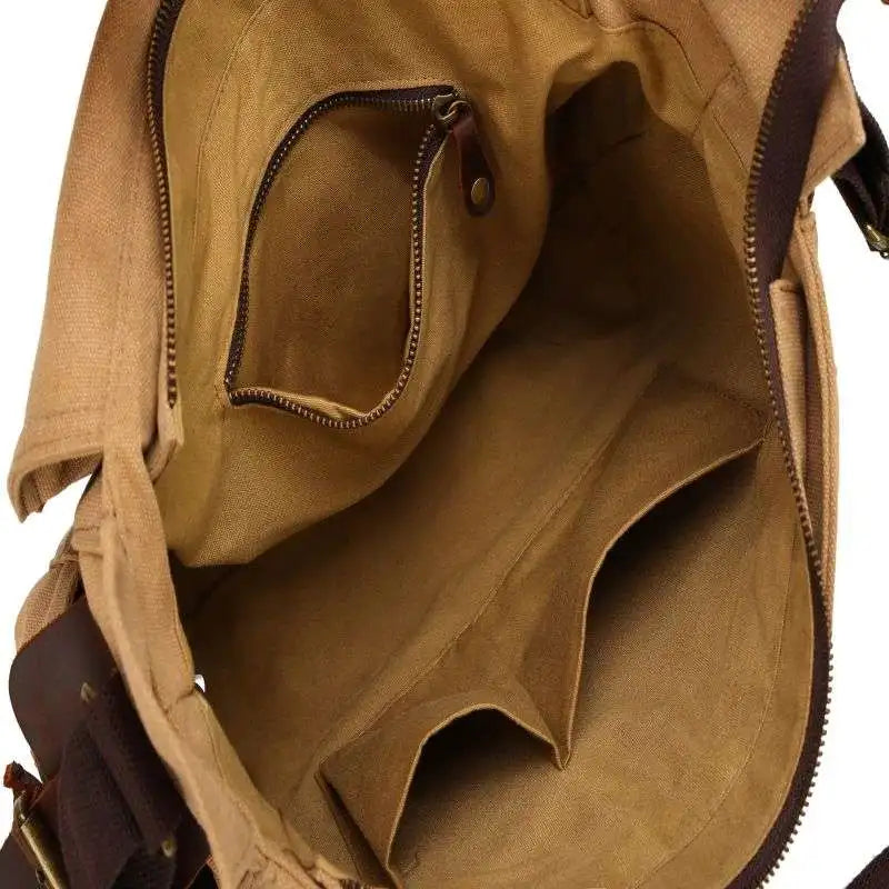 [Messenger Bag] Men Vintage Design Messenger Bag Waterproof Waxed Canvas Crazy Horse Leather Shoulder Bag Outdoor Casual Bag