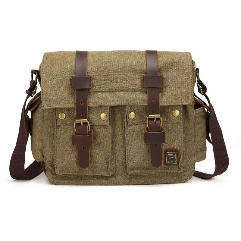 [Messenger Bag] Men Vintage Design Messenger Bag Waterproof Waxed Canvas Crazy Horse Leather Shoulder Bag Outdoor Casual Bag