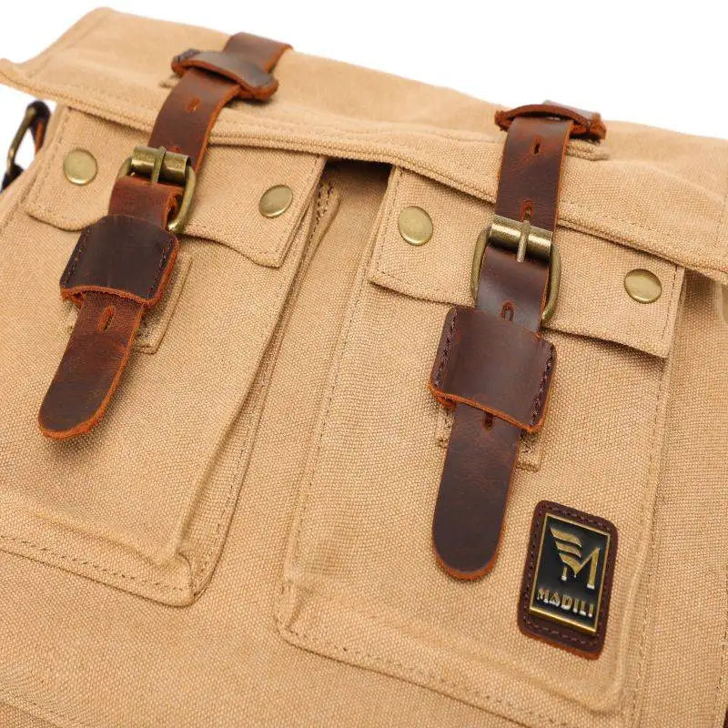 [Messenger Bag] Men Vintage Design Messenger Bag Waterproof Waxed Canvas Crazy Horse Leather Shoulder Bag Outdoor Casual Bag