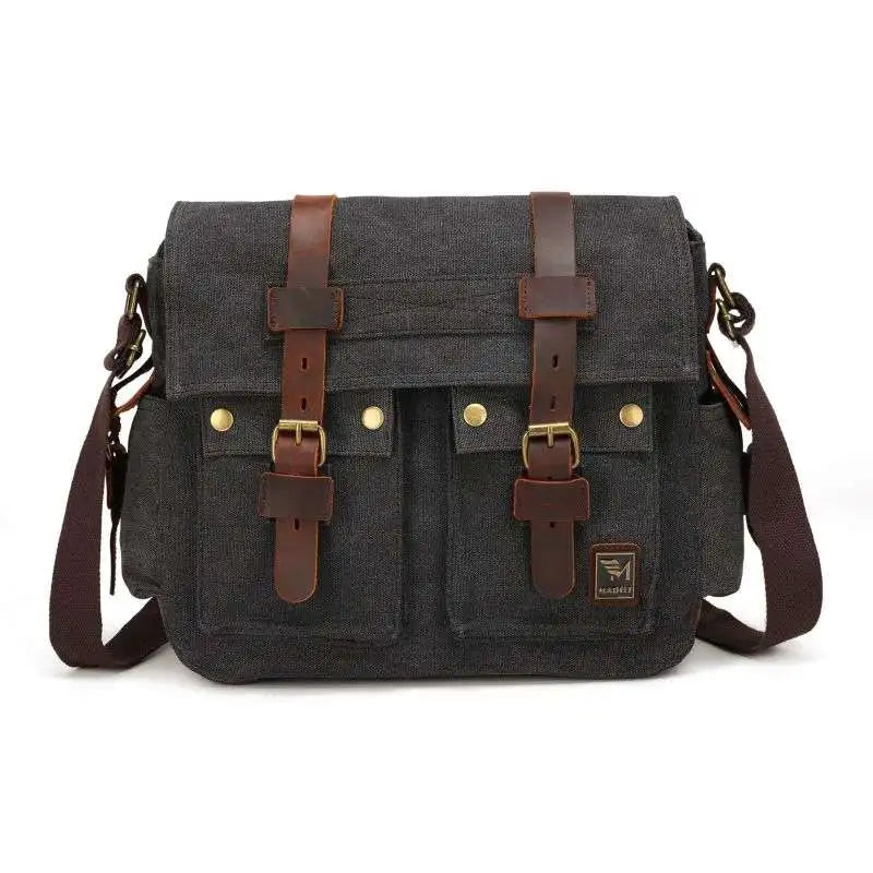 [Messenger Bag] Men Vintage Design Messenger Bag Waterproof Waxed Canvas Crazy Horse Leather Shoulder Bag Outdoor Casual Bag