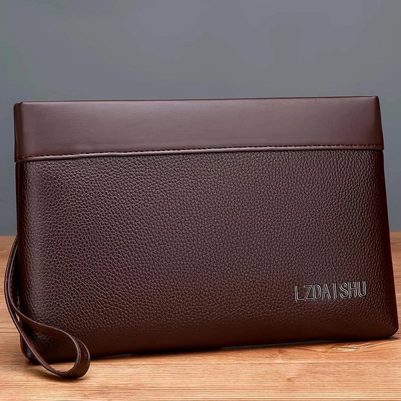 Men's Briefcase Bag Is Suitable for Business Work, Can Be Carried by Hand, Made of Pu Material, in Solid Color, with Wallet