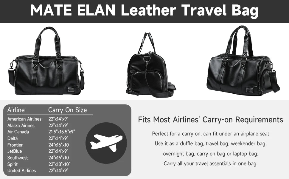 Leather Travel Duffel Bag for Men Women, Vintage Waterproof Bag with Shoe Pouch, Overnight Gym Sports Carry-On Weekend Tote Bag