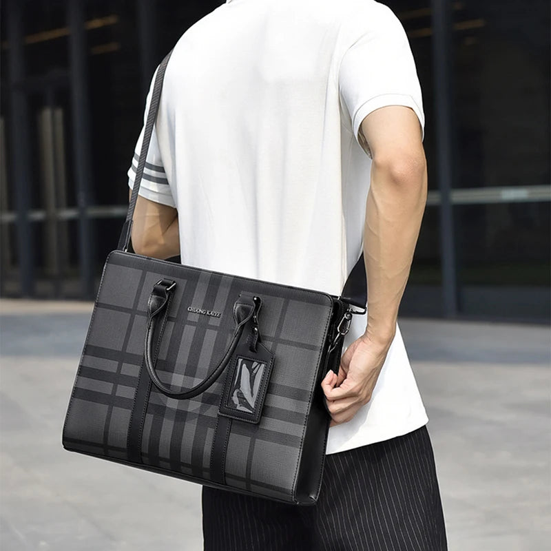 Men's Briefcases PVC Large Capacity Executive Designer Business 14 inch Laptop File Portfolio Office Shoulder Messenger A4 Bag