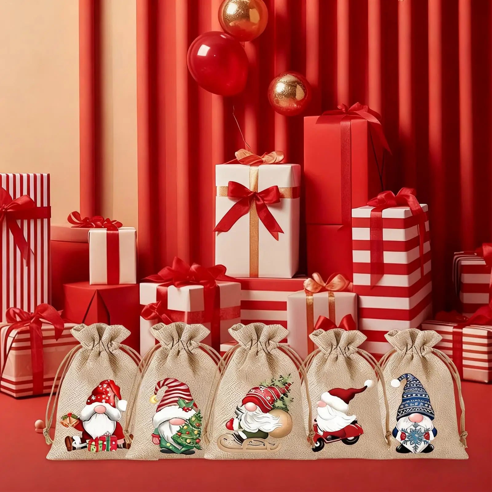 Christmas Candy Bags 12 Pieces Burlap Gnome Decorations Christmas Snack Bags for Christmas Thanksgiving Home Holiday New Year