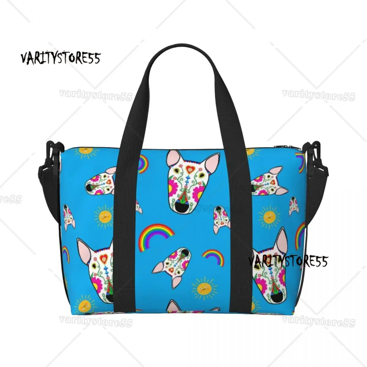 Custom Bull Terrier Dog Repeat Pattern Tote Bag Women Large Capacity Animal Beach Gym Shoulder Travel Bag