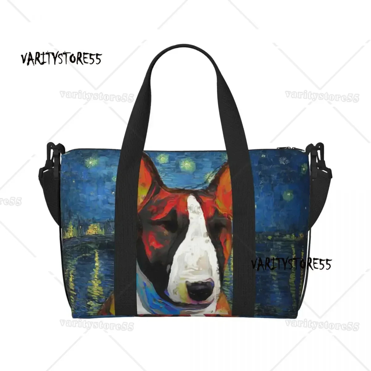 Custom Bull Terrier Dog Repeat Pattern Tote Bag Women Large Capacity Animal Beach Gym Shoulder Travel Bag