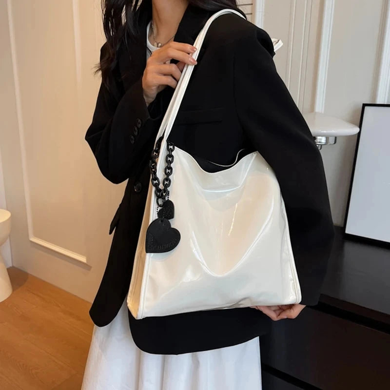 Purse Casual Travel Shopping Totes Solid Color Patent Leather Women Fashion Shoulder Bag Ladies Simple Luxury Handbag