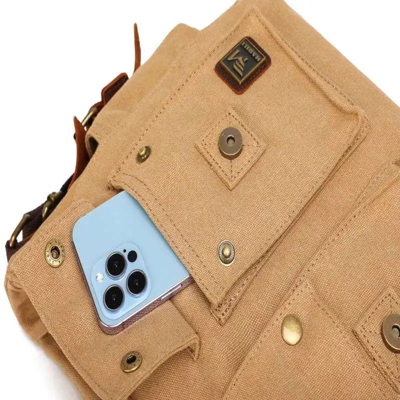 [Messenger Bag] Men Vintage Design Messenger Bag Waterproof Waxed Canvas Crazy Horse Leather Shoulder Bag Outdoor Casual Bag