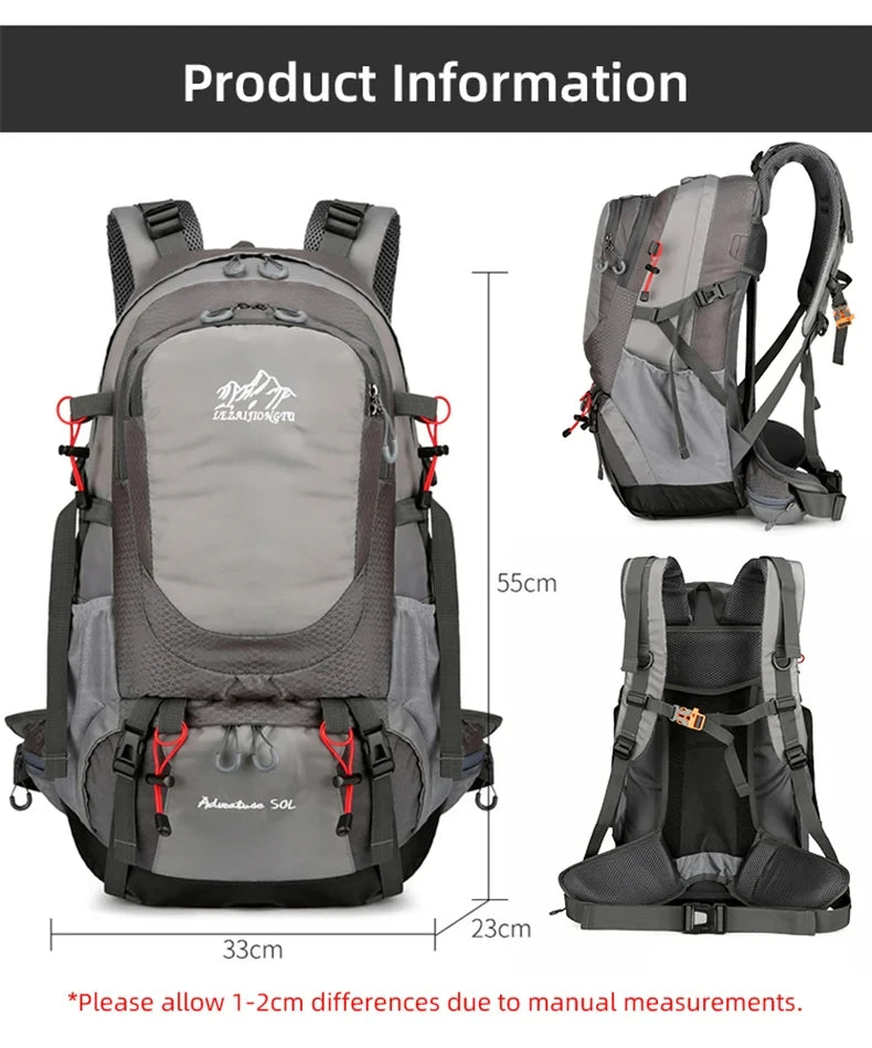 Hiking Backpack With Rain Cover Sport Camping Breathable Back Support Ruckpack Outdoor Climbing Trekking Daypack Large Schoolbag