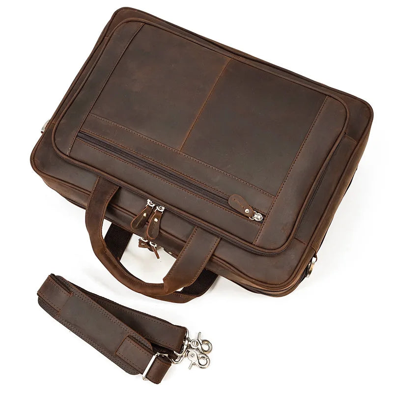 17.3 Inch Laptop Briefcase  Leather Laptop Bag Business Travel Tote Bags Handbags For Men Male Large Brief Case Bag Retro