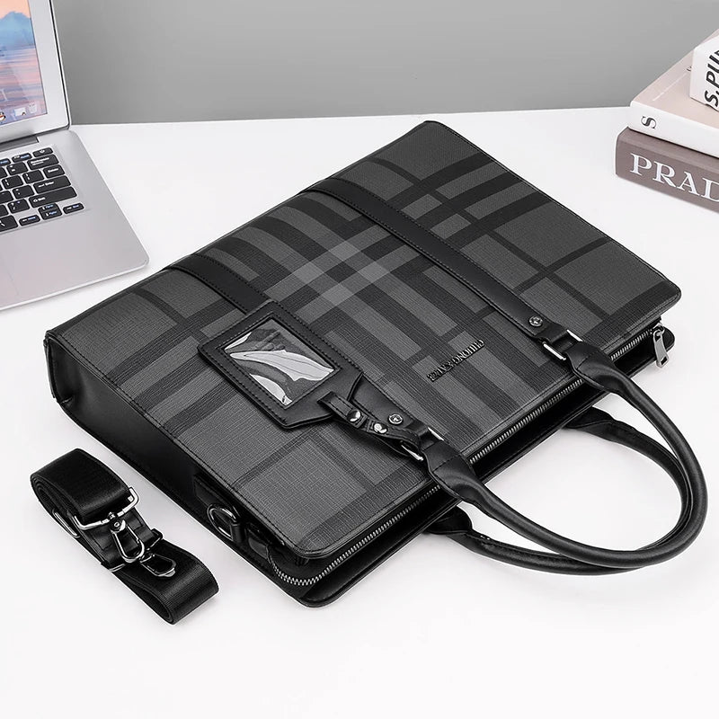 Men's Briefcases PVC Large Capacity Executive Designer Business 14 inch Laptop File Portfolio Office Shoulder Messenger A4 Bag