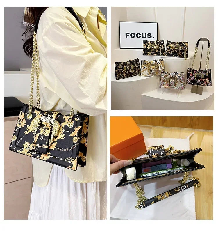 New Arrival 2025! Women's Trendy Retro - Style Bag - Fashion - Forward Printed Chain, Large - Capacity Shoulder/Underarm