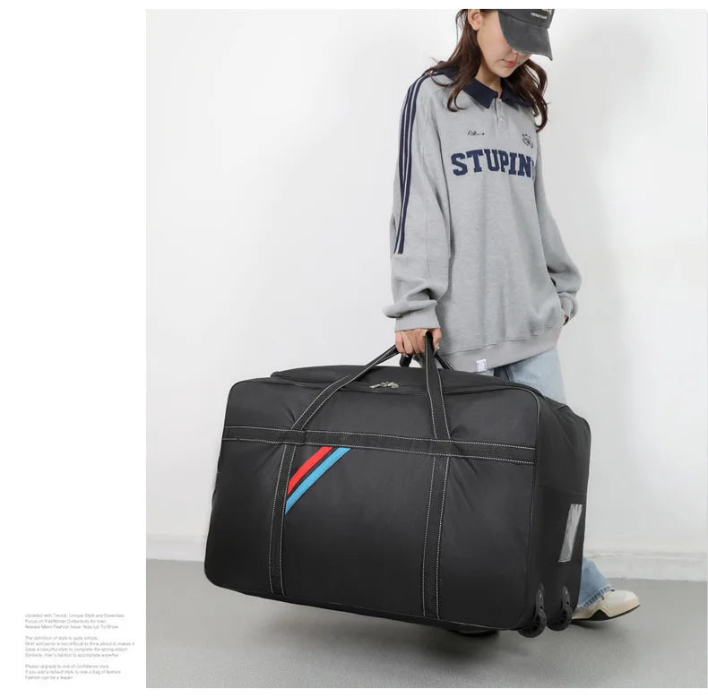 Large Capacity Trolley Bags with Wheels Foldable Luggage Wheeled Bag Travel Suitcase Waterproof Handbag Weekend Rolling Luggage