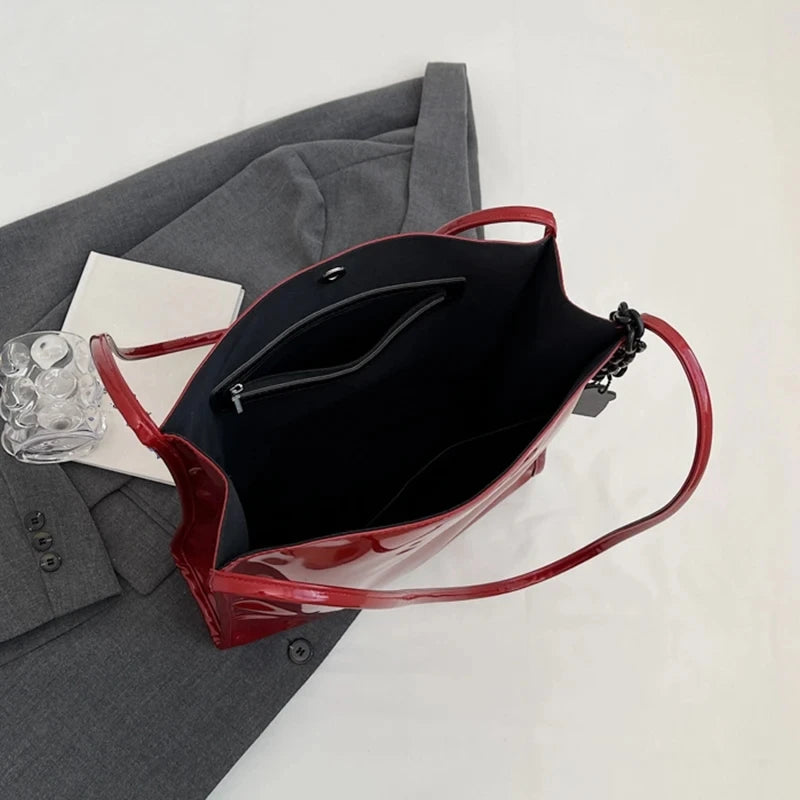 Purse Casual Travel Shopping Totes Solid Color Patent Leather Women Fashion Shoulder Bag Ladies Simple Luxury Handbag