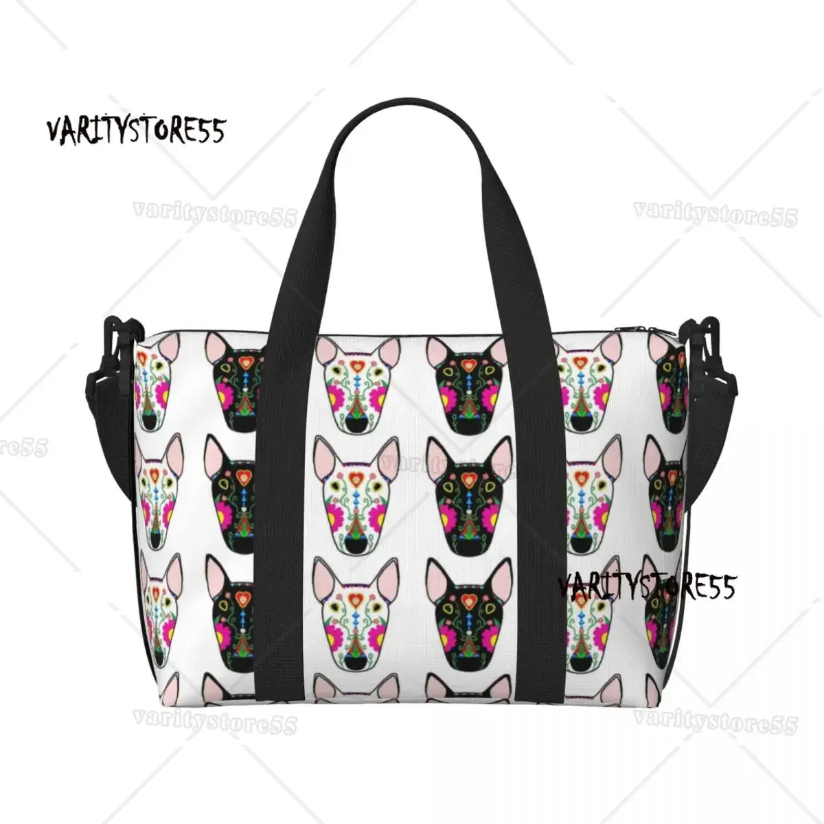 Custom Bull Terrier Dog Repeat Pattern Tote Bag Women Large Capacity Animal Beach Gym Shoulder Travel Bag