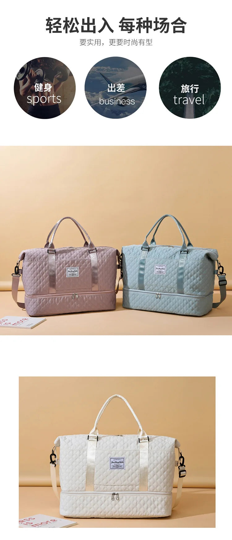 Lightweight Luggage Bag, Large Capacity Travel Duffle Bag Gym Tote Bags, Shoulder Weekender Overnight Bag