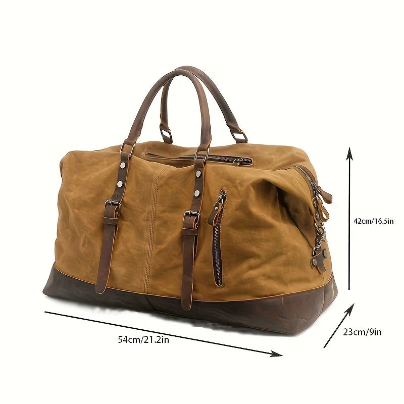 MUCHUAN Men Travel Bags M Hand Luggage Bags Canvas Leather Travel Duffel Bags Shoulder Bags Large Capacity Weekend Overnight