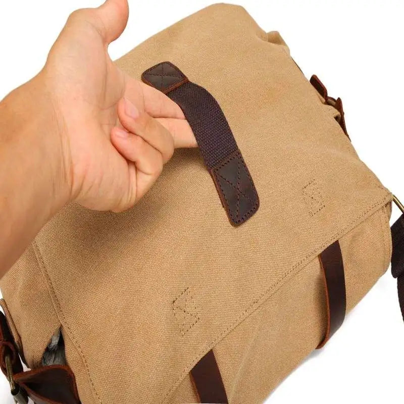 [Messenger Bag] Men Vintage Design Messenger Bag Waterproof Waxed Canvas Crazy Horse Leather Shoulder Bag Outdoor Casual Bag