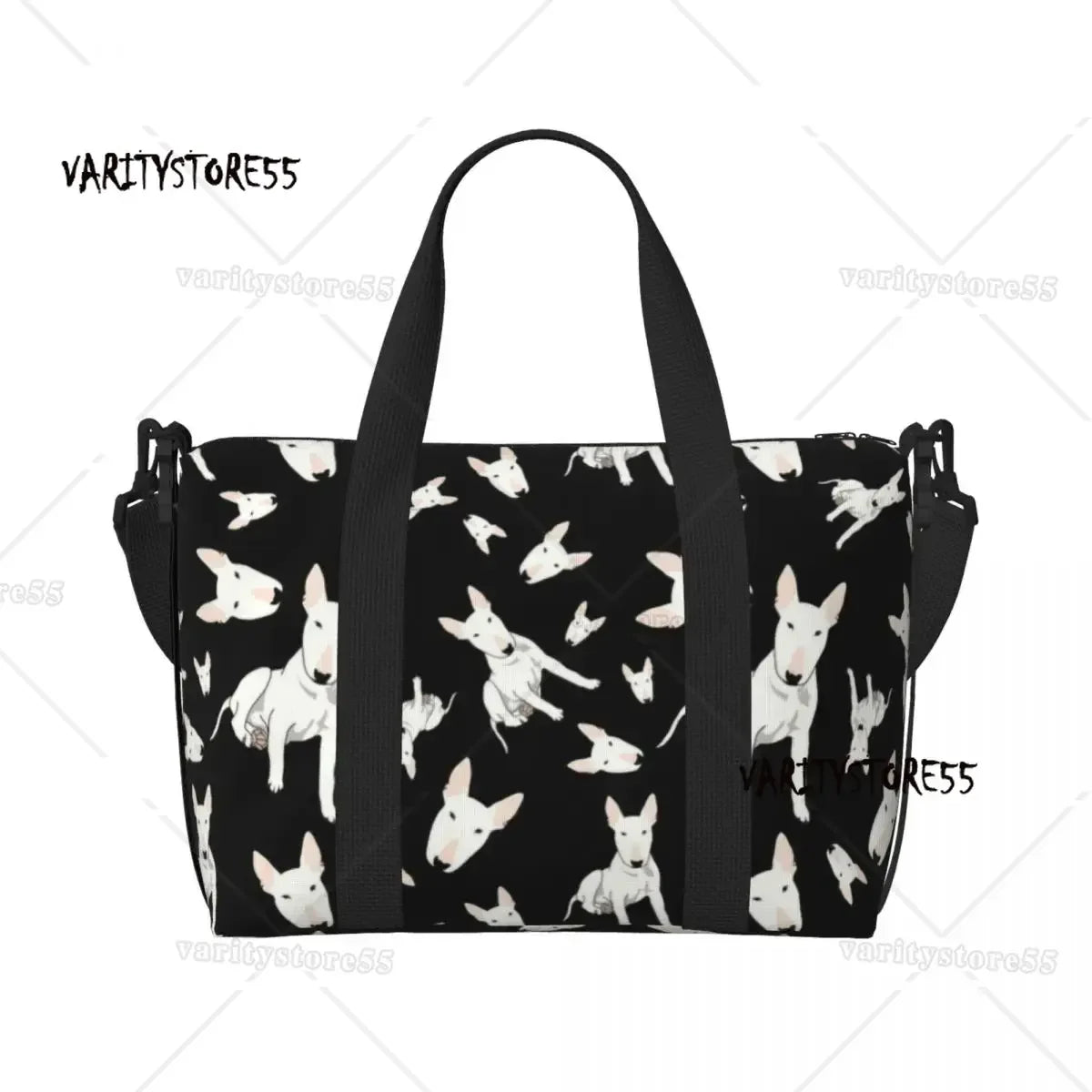 Custom Bull Terrier Dog Repeat Pattern Tote Bag Women Large Capacity Animal Beach Gym Shoulder Travel Bag