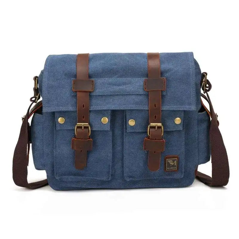 [Messenger Bag] Men Vintage Design Messenger Bag Waterproof Waxed Canvas Crazy Horse Leather Shoulder Bag Outdoor Casual Bag