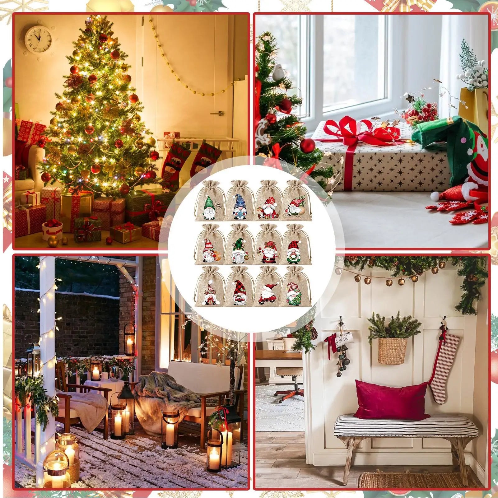 Christmas Candy Bags 12 Pieces Burlap Gnome Decorations Christmas Snack Bags for Christmas Thanksgiving Home Holiday New Year