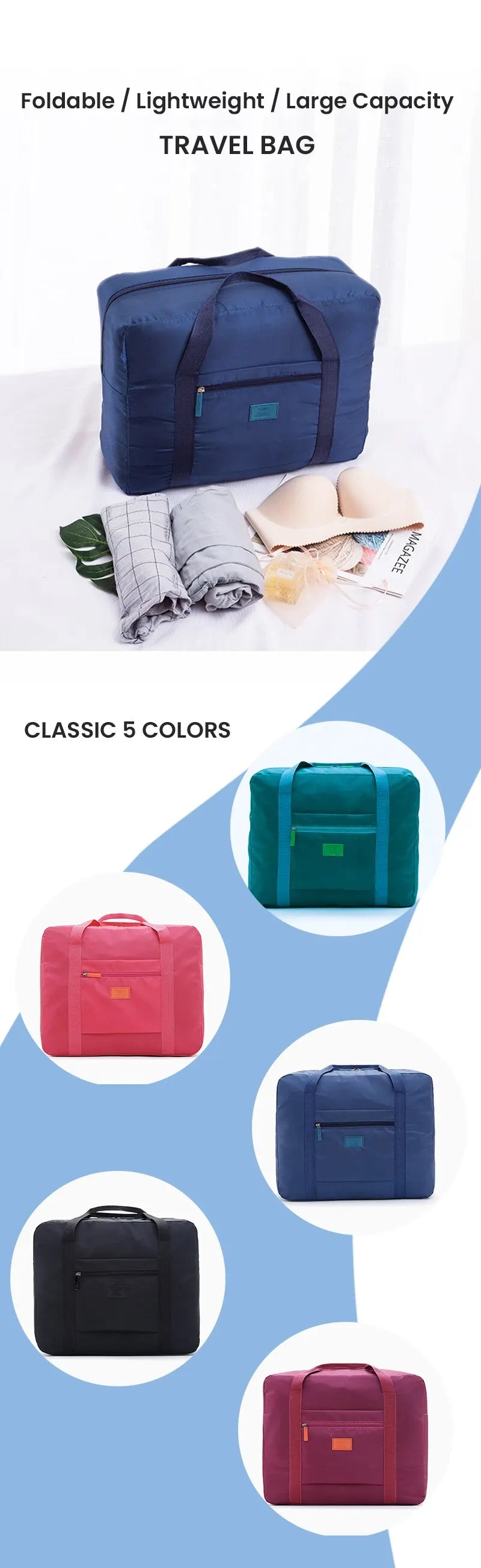 Foldable Travel Duffel Bag Lightweight Travel Bag for Women and Men Tote Carry On Luggage Bag Weekender Overnight Bag