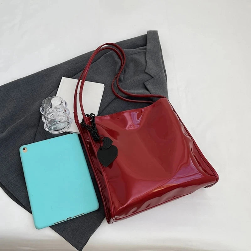 Purse Casual Travel Shopping Totes Solid Color Patent Leather Women Fashion Shoulder Bag Ladies Simple Luxury Handbag