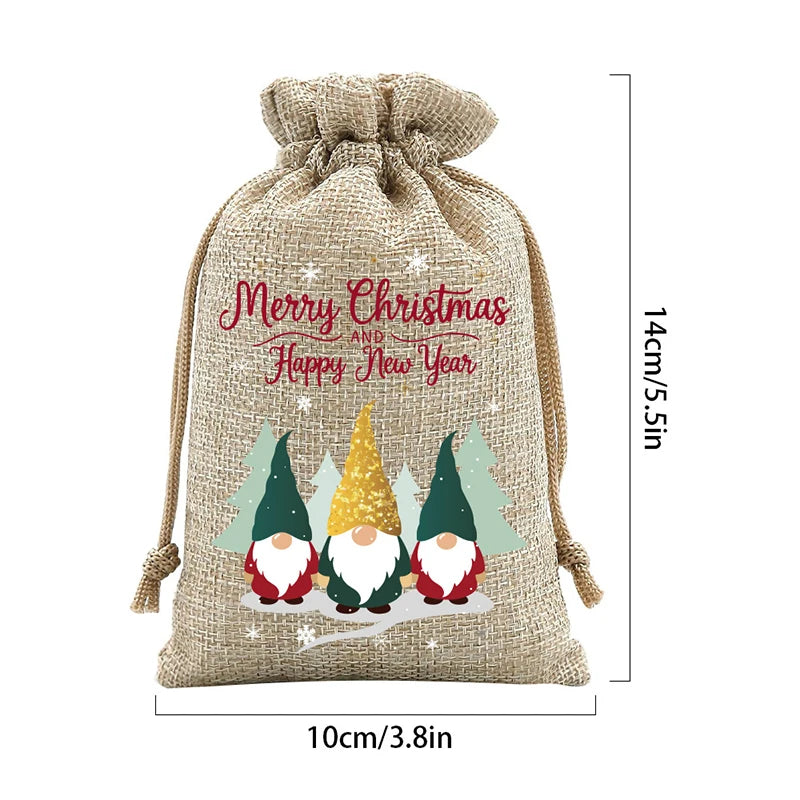 6 Pcs Christmas Small Burlap Bags With Drawstring, Burlap Gift Bags Christmas Treat Sacks Gift Wrapping Bags