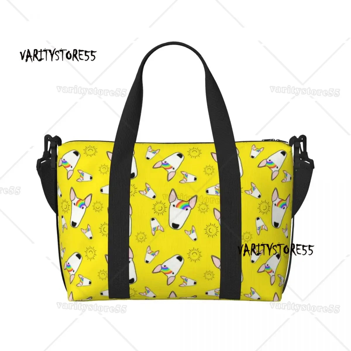 Custom Bull Terrier Dog Repeat Pattern Tote Bag Women Large Capacity Animal Beach Gym Shoulder Travel Bag