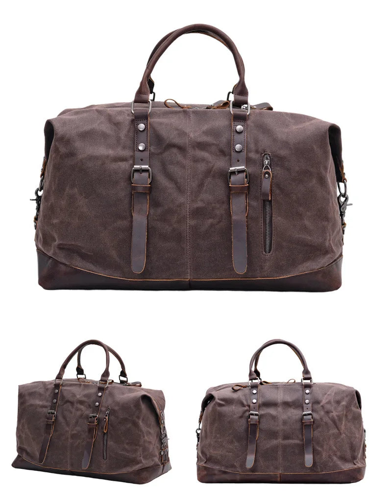 MUCHUAN Men Travel Bags M Hand Luggage Bags Canvas Leather Travel Duffel Bags Shoulder Bags Large Capacity Weekend Overnight