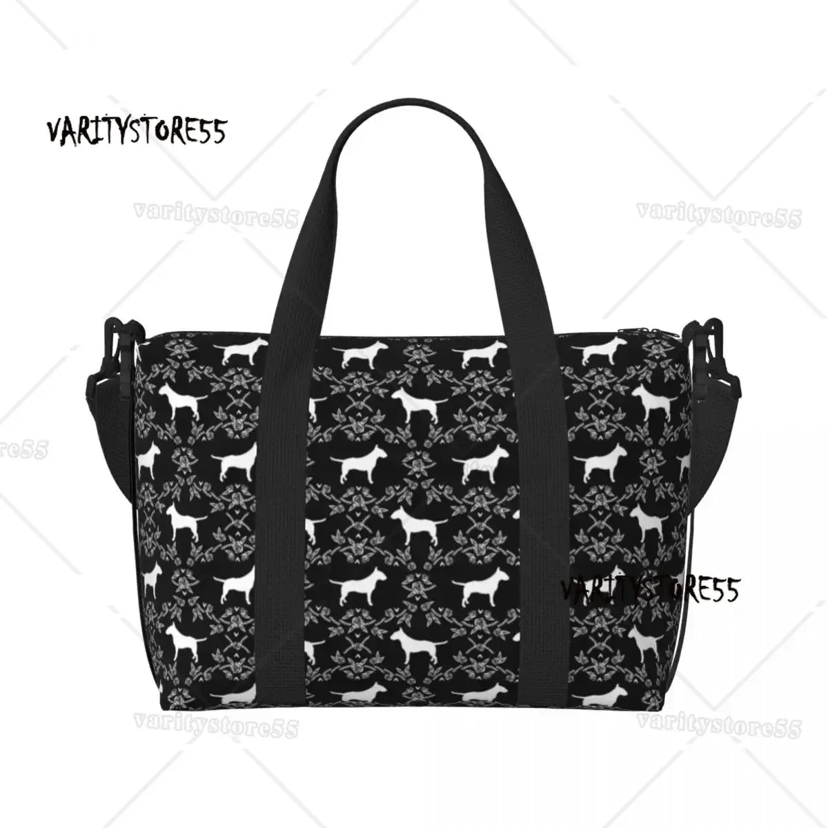 Custom Bull Terrier Dog Repeat Pattern Tote Bag Women Large Capacity Animal Beach Gym Shoulder Travel Bag